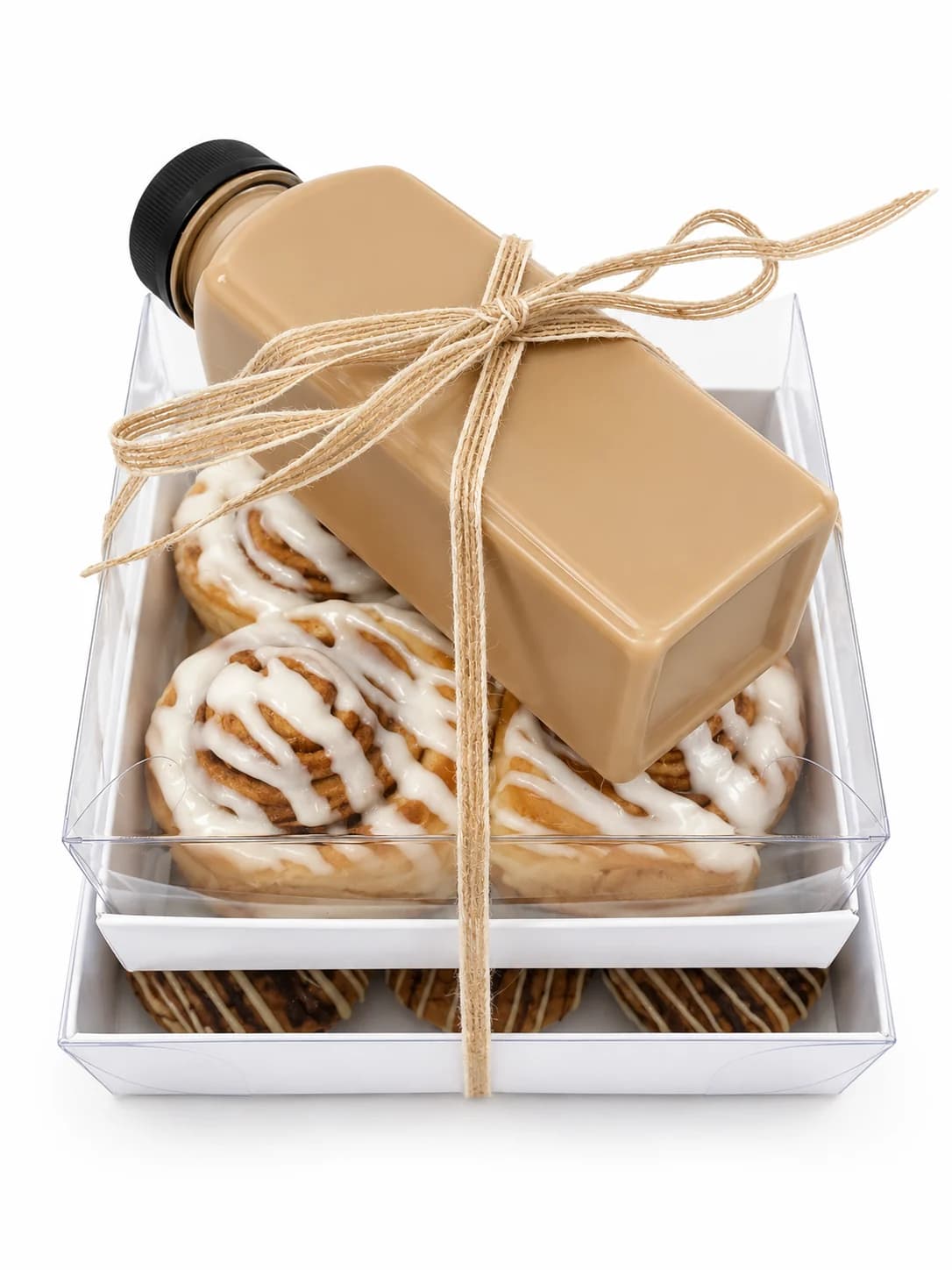 Two Sugar and Crumbs bakery gift boxes stacked and tied together