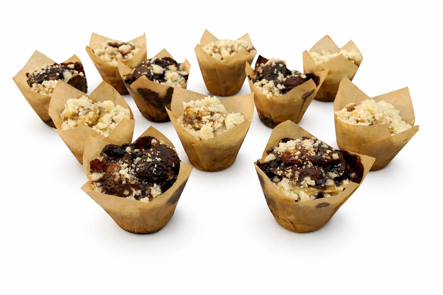 Sugar and Crumbs babka muffins in kraft cases photographed from above